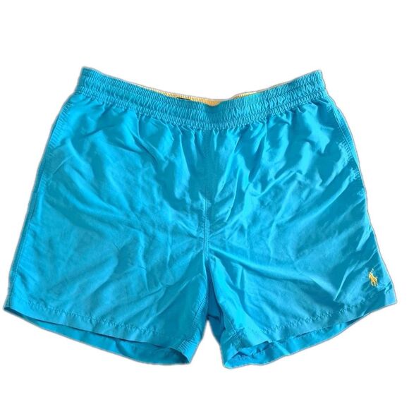 Polo Ralph Lauren Swim Shorts Men’s Large Blue Yellow Nylon Drawstring Trunks - Picture 1 of 7